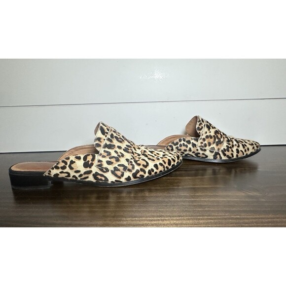 Halogen Genuine Calf Hair Leopard Animal Print Mules Slip On Shoes Women's 9 - Picture 4 of 12